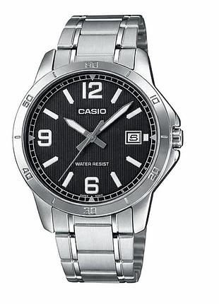 Чоловічий наручний годинник casio mtp-v004d-1b2 сріблястий з чорним циферблатом