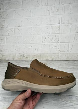 Крутые коричневые кроссовки мокасины skechers