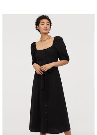 Чорна бавовняна сукня міді h&m з рукавами-буфами,