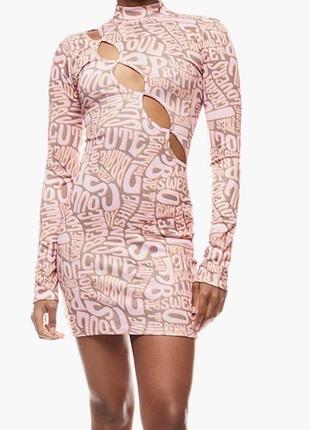 Нове міні-сукня missguided у рубчик з вирізами / обтягуюче з принтом (s/m, р. 38)
