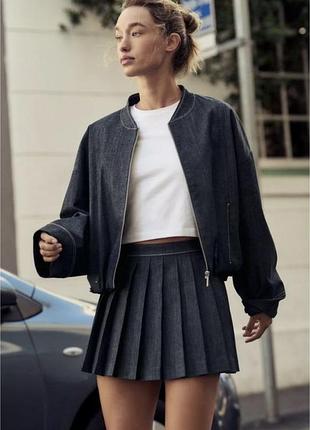 Міні джинсова спідниця-шорти плісе від zara