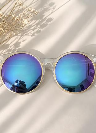 ‼️нюанс! сонцезахисні окуляри h&m round mirror uv400 cat.3 прозора оправа з райдужними дзеркальними лінзами