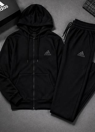 Мужской спортивный костюм adidas черный (лого вышивка)