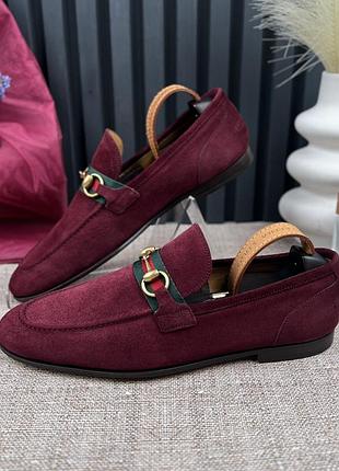 Gucci jordaan web horsebit loafers мужские туфли лоферы замша оригинал 41.5 eur