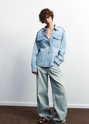Джинсова сорочка zara - l, xl