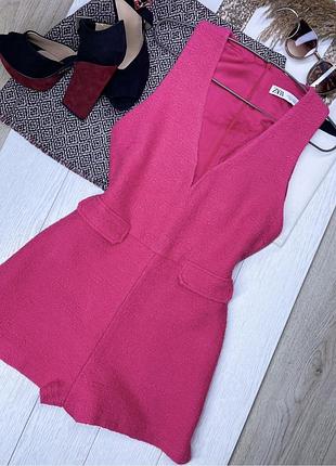 Літній комбінезон zara xs рожевий комбінезон з шортами короткий комбінезон твідовий зара