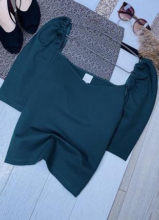 Нова літня h&m m l блуза смарагдова блуза з об’ємними рукавами трикотажна блуза приталена