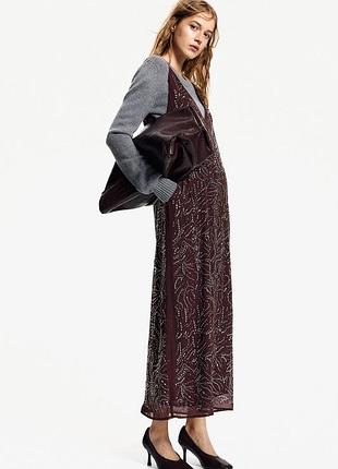 H&m edition неперевершена міді сукня вишита бісером миди платье вышитое бисером