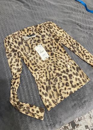 Zara леопардова сітка сіточка лонгслів