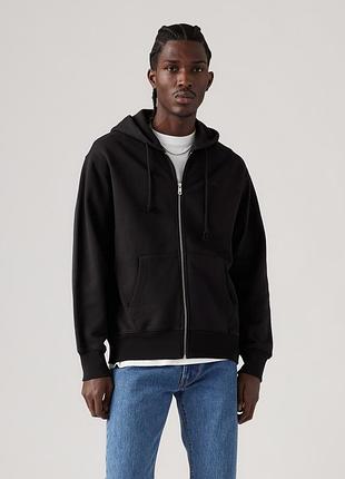 Мужское худи теплый на флисе levi’s authentic full zip sweatshirt 892650000 - черный, свободный крой. оригинал.