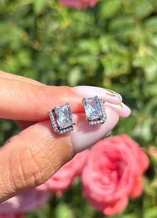 Сережки pandora «блискучий прямокутник з ореолом»