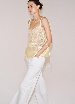 Атласный топ с кружевом zw collection от zara
