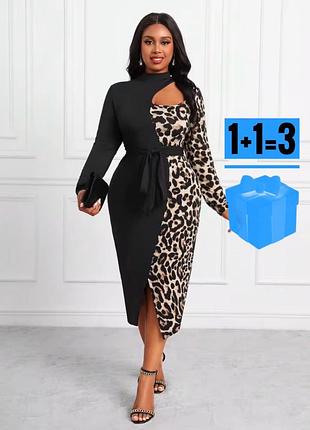 Сукня міді в леопардовий принт без пояса shein 2xl
