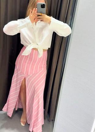 Класна довга рожева спідниця у смужку з розрізом з льону та віскози  zara
🌺🌺🌺🌺🌺🌺🌺🌺🌺🌺