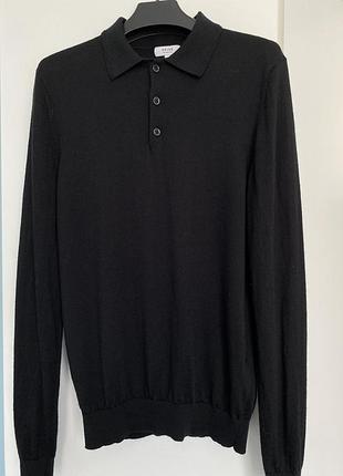 Чорний - лонгслів поло reiss trafford merino wool