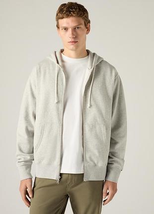 Мужское худи теплый на флисе levi’s authentic full zip sweatshirt 892650000 - черный, свободный крой. оригинал.