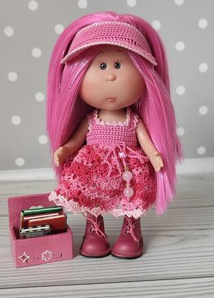 Лялька little mia nines d'onil з рожевим волоссям у хендмейд аутфіті, 23 см