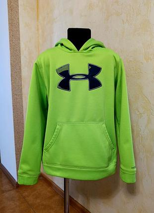 Яскраво-салатова худі under armour з великим чорним логотипом на грудях.