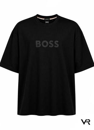 Чоловіча футболка boss oversize чорна з великим логотипом premium casual