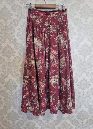 Винтжная миди/макси юбка laura ashley в цветочный принт (шерсть / хлопок)