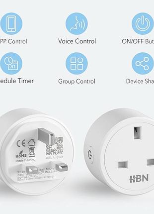 Розумна розетка hbn smart plug wifi, сумісна з alexa echo та google home, з таймером, без концентратора, 2.4 ггц, 13a/3120 вт