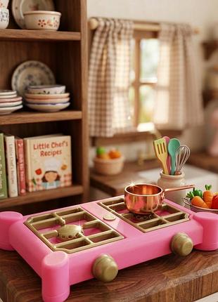 Розовая детская плита для игрушечной кухни