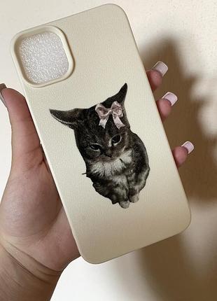 Чохол для iphone з котиком, силіконовий, кремовий, новий 11 про макс