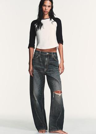 Джинсы trf baggy balloon с подертостями zara