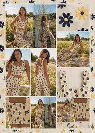 Джинсовий костюм топ та штани в квітковий принт від zara
