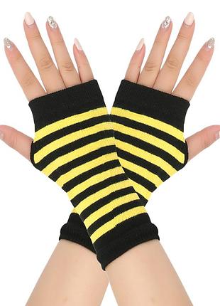 Мітенки короткі без пальців смугасті чорно-жовті one size трикотажні 17 см 6258 митенки джіль у смужку бавовняні з отвором для великого пальця