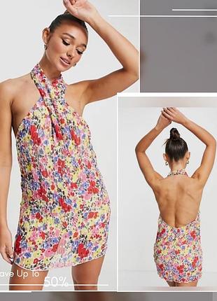 Стильна міні сукня asos design халтер в квітковий принт плісе