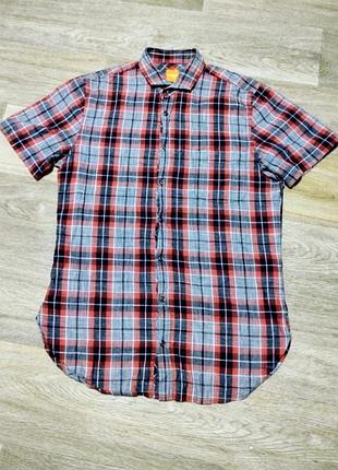 Мужская рубашка с коротким рукавом boss orange , размер s slim fit .