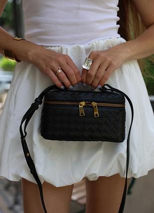 Женская сумка из плетеной кожи bag black/gold