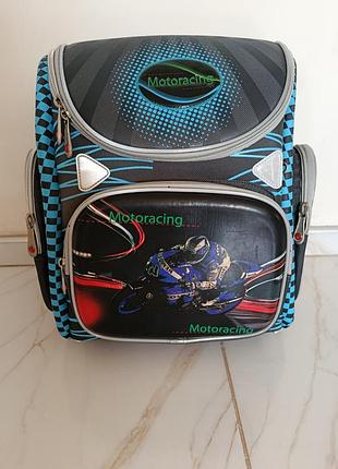 Школьный рюкзак для мальчика серии moto racing, каркасный рюкзак с ортопедической спинкой и мягкими подушечками, со светоотражающими элементами