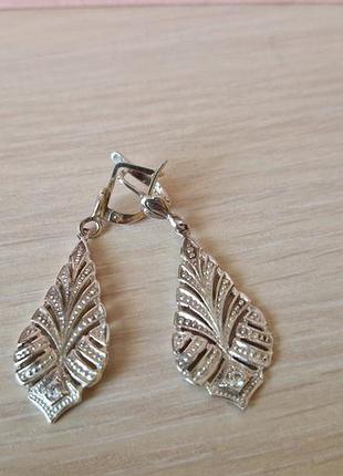 Серебряные серьги 925 пробить с фианитами