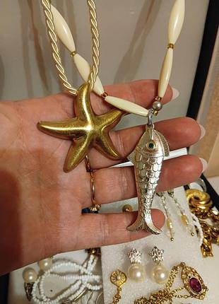 Кулон подвеска, рыба ожерелье, морская звезда на шнурке, винтаж, цена за звезду