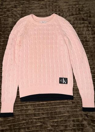 Ніжно-рожевий светр calvin klein jeans в косичку / оригінальний брендовий пуловер джемпер ск