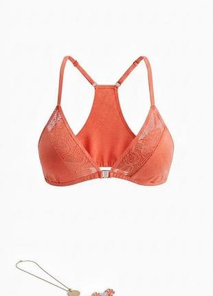 Коралловый кружевной бюстгальтер-треугольник asos с борцовкой / легкий топ-бра размер uk m (eu m / us s)