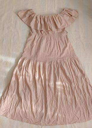 Льняное платье миди с оборкой и открытыми плечами topshop (размер m–l / u9 12 / eur 40) - состояние новой!