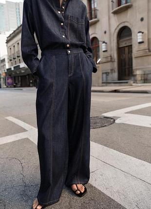 Широкие легкие джинсы-джоггеры z1975 с высокой посадкой от zara размер м