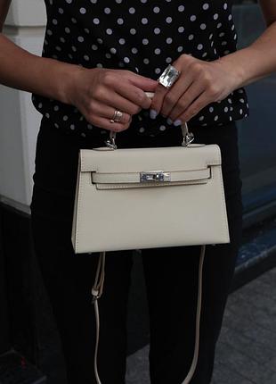 Женская кожаная сумка bag cream/silver