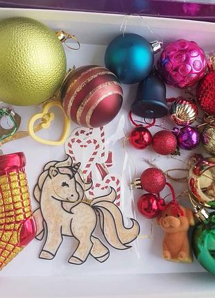 Елочная игрушка новогодняя подвеска на елку шарик, единорог, собачка, 20 вещей набор