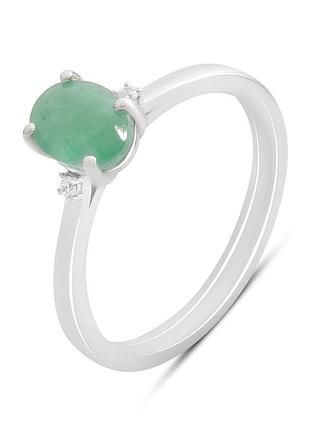 Серебряное кольцо komilfo с натуральным изумрудом 0.743ct, фианитами, вес изделия 1,62 гр (2187660) 16.5 размер