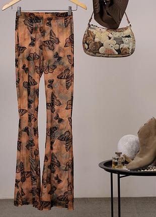 Полупрозрачные брюки клеш с принтом в бабочки urban outfitters