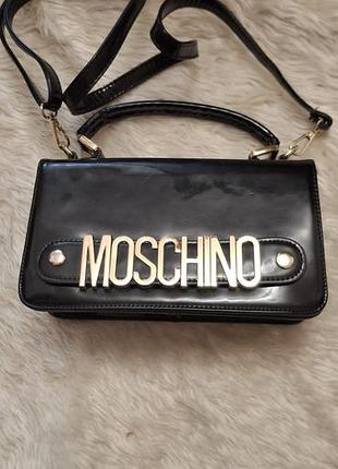 Крос-боді жіноча moschino чорна лакована