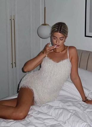 Біла сукня zara на бретелях з бахрамою, блискучою ниткою