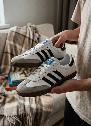 Кросівки adidas samba og white black (білі з чорними смужками)