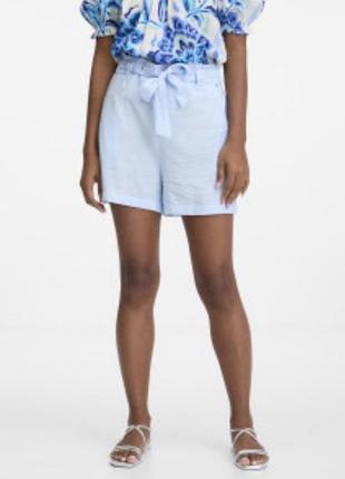 Женские льняные шорты с поясом и карманами  с высокой посадкой uk 12 eur40 up fashion
