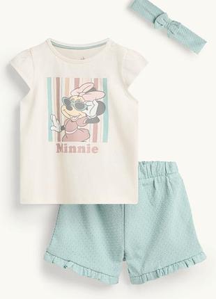 Літній комплект c&a baby disney minnie mouse 3-в-1 (футболка + шорти + пов’язка) | 86 см | новий