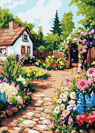 Картина по номерам "цветы у хижины" ©art_selena_ua kho6382, 30х30 см